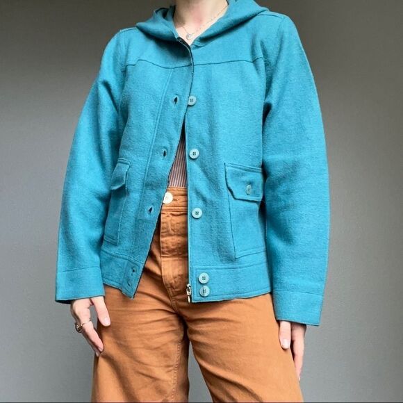 Peruvian Indigenous Alpaca Wool Women’s Blue Hoodie Zip Sweater Jacket Size M - Picture 4 of 9